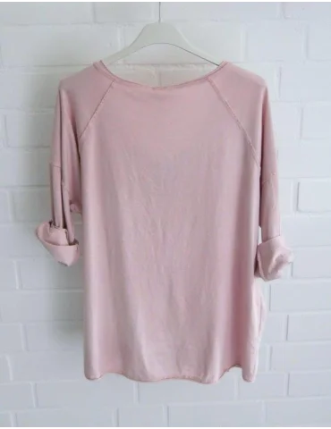 Rückansicht Rosefarbens Langarmshirt mit lockerem Schnitt und tiefem V-Ausschnitt