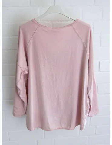 Rosefarbens Langarmshirt mit lockerem Schnitt und tiefem V-Ausschnitt von hinten