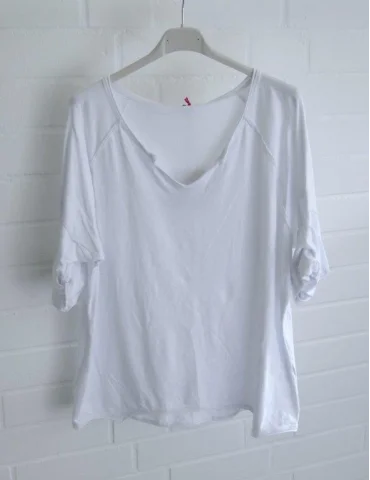 Weißes Langarmshirt mit lockerem Schnitt und tiefem V-Ausschnitt