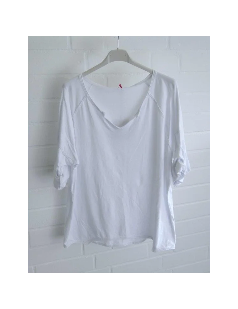 Weißes Langarmshirt mit lockerem Schnitt und tiefem V-Ausschnitt