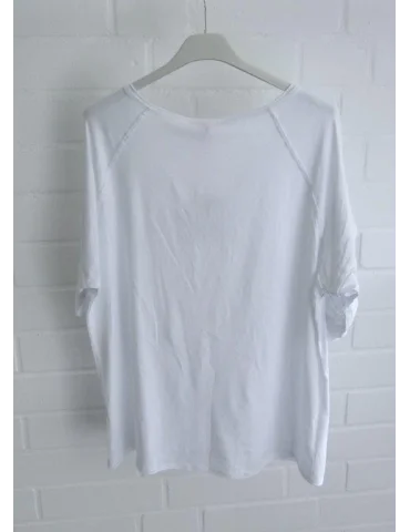 Rückansicht Weißes Langarmshirt mit lockerem Schnitt und tiefem V-Ausschnitt