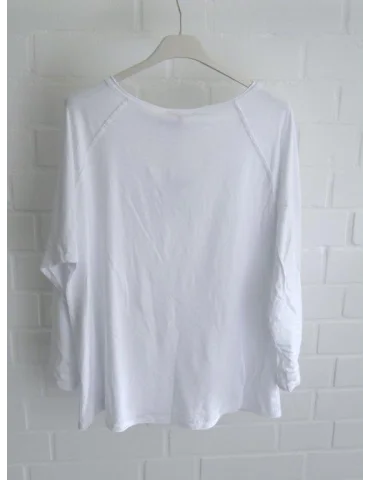 Weißes Langarmshirt mit lockerem Schnitt und tiefem V-Ausschnitt von hinten
