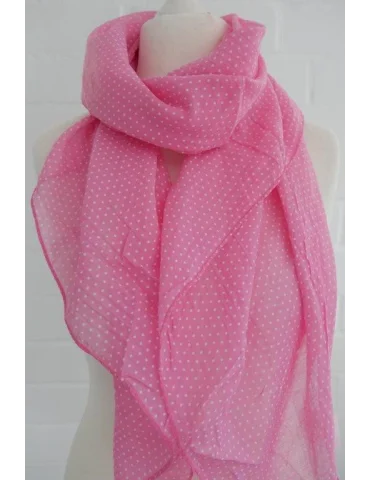 Seiden Baumwoll Schal in pink mit weißen Minipunkten auf einer Büste