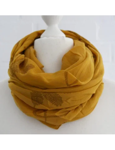 Schal Tuch Loop Made in Italy Seide Baumwolle senf grau Blumen S 496