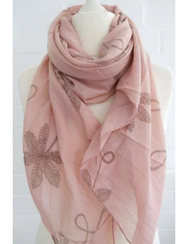 Seiden Baumwoll Schal in rose mit grauen Blumen auf einer Büste