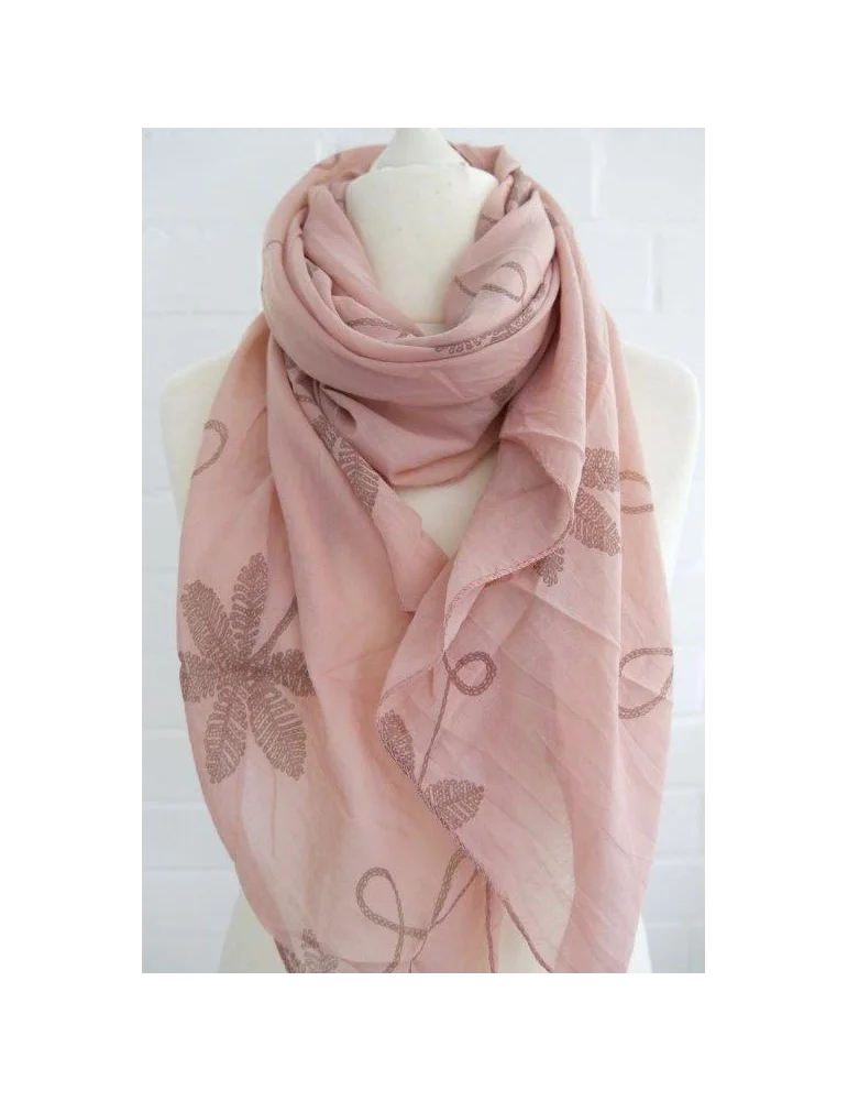 Seiden Baumwoll Schal in rose mit grauen Blumen auf einer Büste