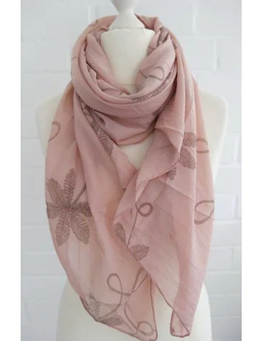 Schal Tuch Loop Made in Italy Seide Baumwolle rose grau Blumen S 496