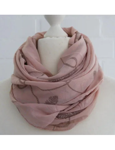 Schal Tuch Loop Made in Italy Seide Baumwolle rose grau Blumen S 496