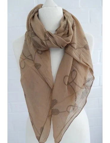 Schal Tuch Loop Made in Italy Seide Baumwolle camel grau Blumen S 496