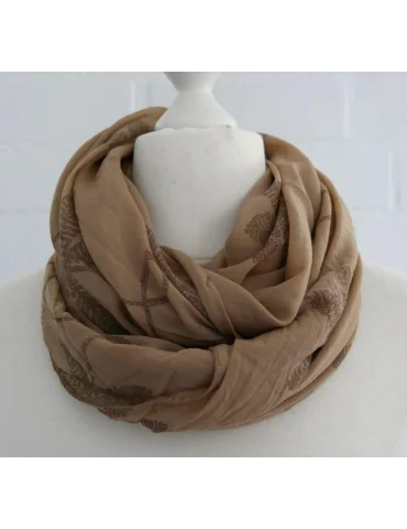 Schal Tuch Loop Made in Italy Seide Baumwolle camel grau Blumen S 496