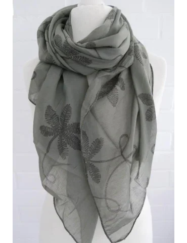 Schal Tuch Loop Made in Italy Seide Baumwolle oliv grau Blumen S 496