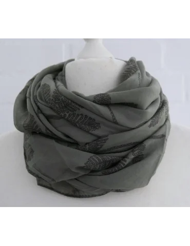 Schal Tuch Loop Made in Italy Seide Baumwolle oliv grau Blumen S 496