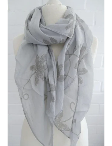 Schal Tuch Loop Made in Italy Seide Baumwolle hellgrau grau Blumen S 496