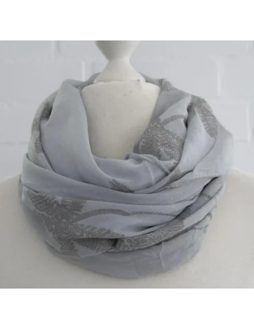 Schal Tuch Loop Made in Italy Seide Baumwolle hellgrau grau Blumen S 496