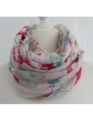 Schal Tuch Loop Made in Italy Seide Baumwolle beige rote Blumen S 495