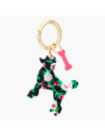 Schlüsselanhänger oder Taschenanhänger Pudel in schwarz buntem Blumenmuster