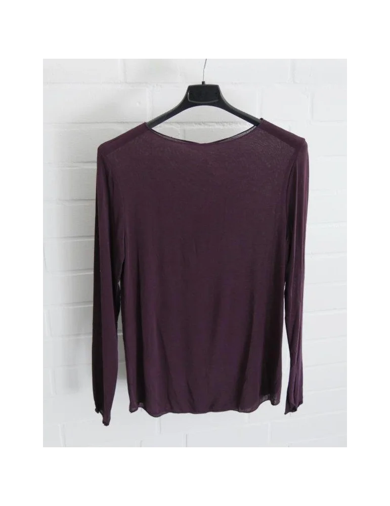 Auberginefarbenes Damen-Langarmshirt aus Modal und Kaschmir mit feiner Transparenz auf Bügel