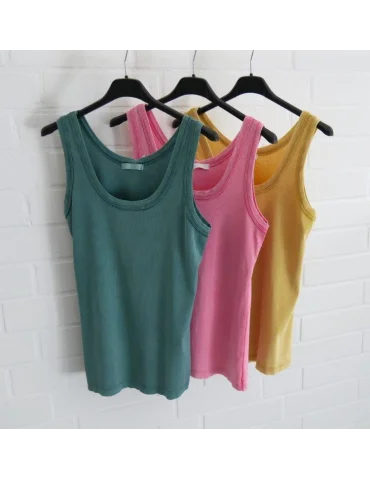 Petrolfarbenes Damen Ripp-Tanktop im Vintage-Look | stiltrend