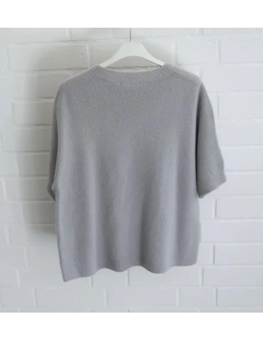 Hellgrauer Pullover mit kurzem Ärmel und Rundhalsausschnitt von Hinten