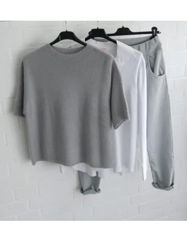 Flauschiger Kurzarm-Pullover in hellgrau