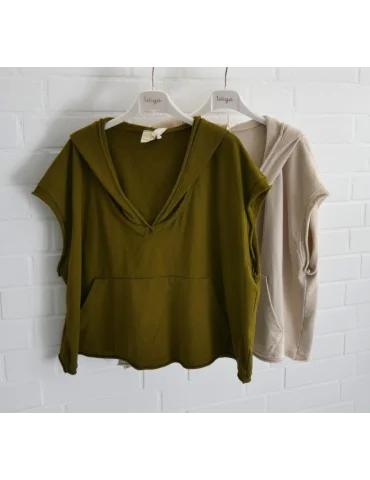Kurzarm Hoodie Gold Kiwi | Oversize Kapuzenpullover Damen