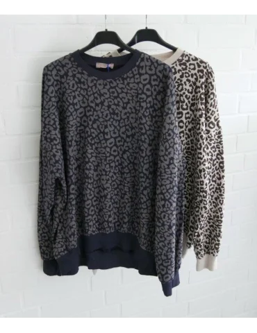 Damen Sweat Shirt langarm dunkelblau grau Leo...
