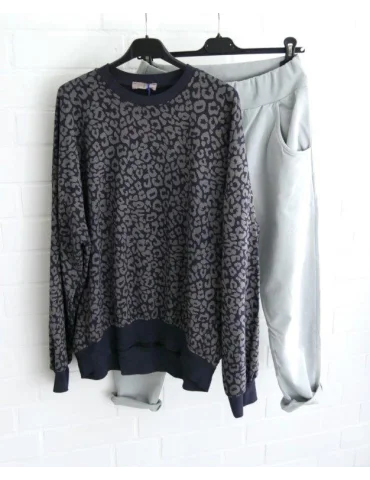 Damen Sweatshirt dunkelblau grau im Leoprint Look