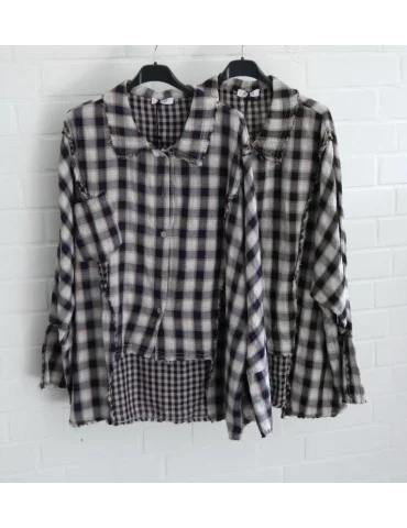Xuna Damen Bluse langarm weiß schwarz Karo...