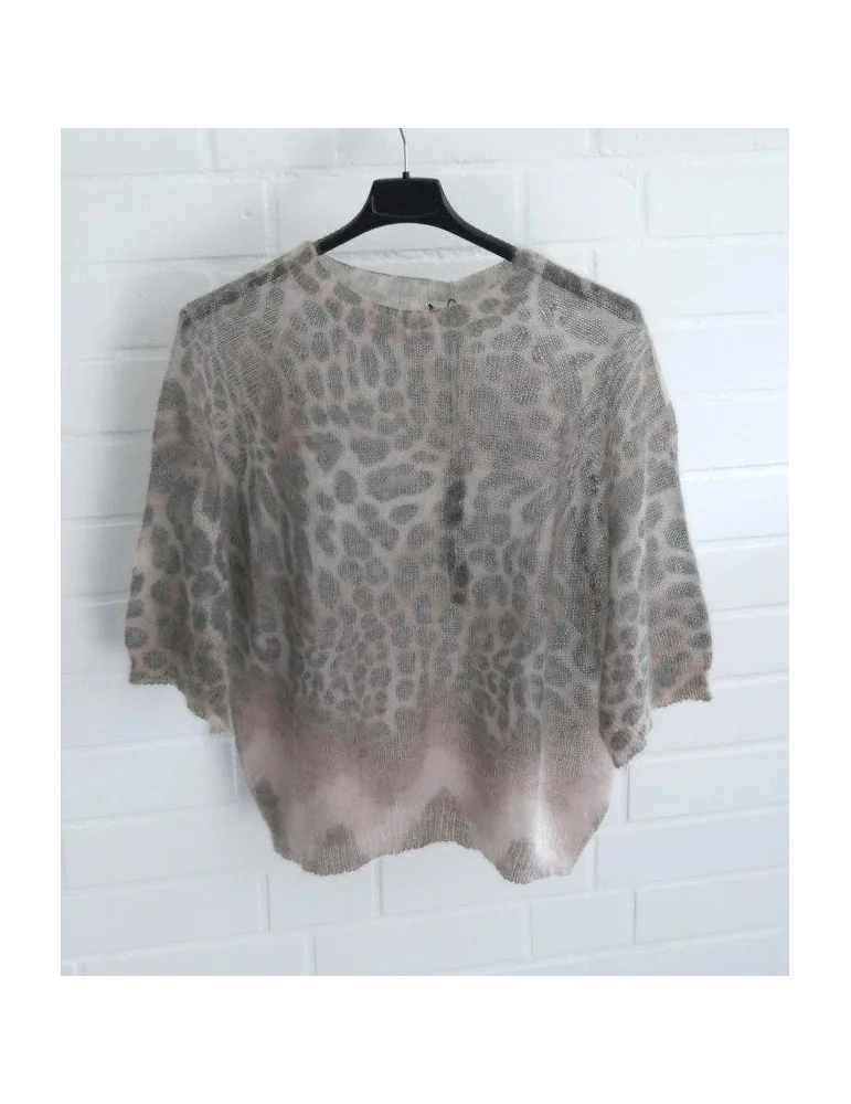 Transparenter Feinstrickpullover für Damen mit Leo-Muster in Grau-Beige an einem Kleiderbügel
