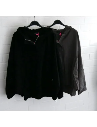 Damen Kapuzen Jacke schwarz black uni Baumwolle...