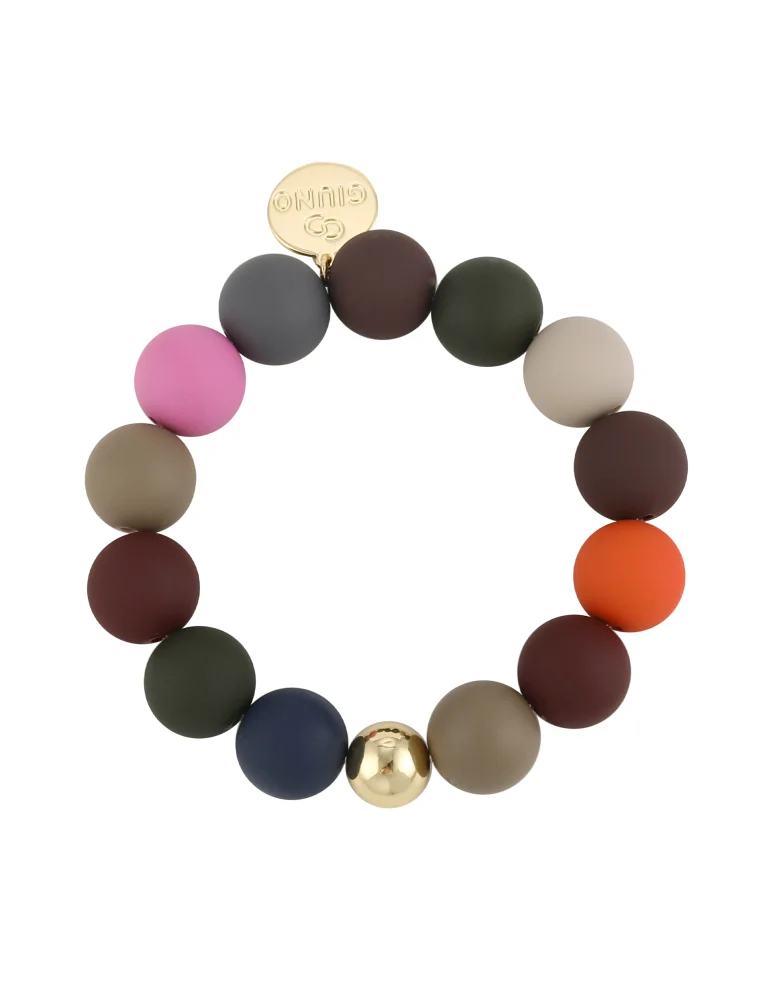 Armband mit bunten, matten Perlen in 1,5 cm Größe und einer goldfarbenen Perle