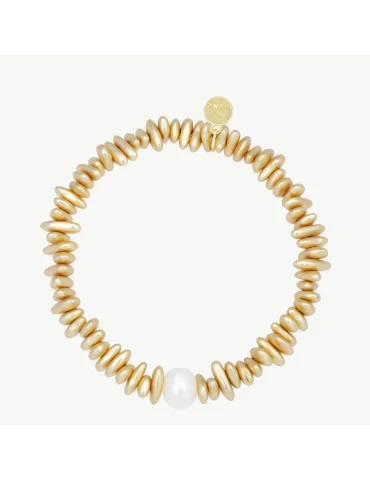 Giuno Damen Modeschmuck Armband Steine goldfarben matt Perle elastisch ACE 263 05