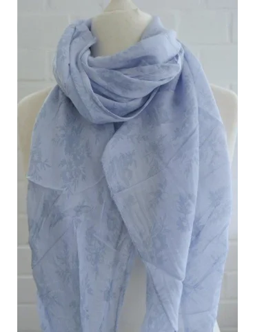 Seiden Baumwoll Schal hellblau mit blauer Blumenranke auf Torso