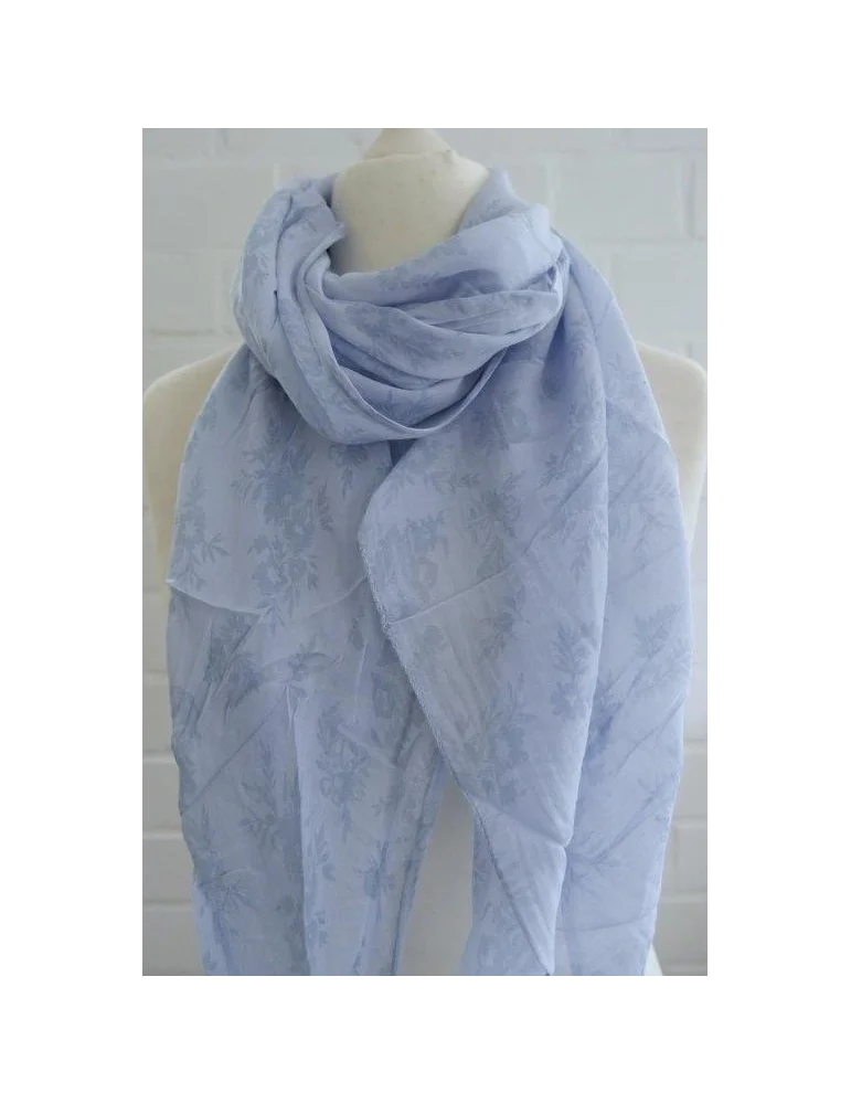Seiden Baumwoll Schal hellblau mit blauer Blumenranke auf Torso