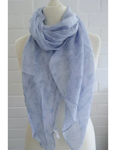Schal Tuch Loop Seide Baumwolle hellblau blau Blumenranke S 495