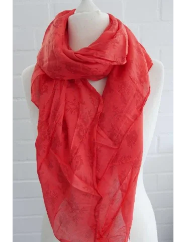 Seiden Baumwoll Schal rot mit Blumenranke auf Torso