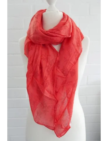 Schal Tuch Loop Seide Baumwolle rot Blumenranke S 495