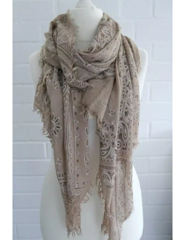 Paisley Tuch Beige | Schal mit Fransen für Damen