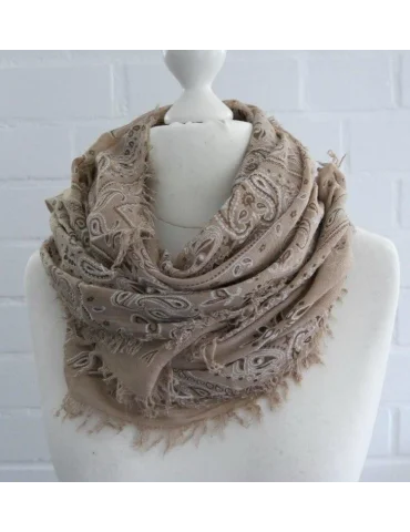 Paisley Tuch Beige | Schal mit Fransen für Damen