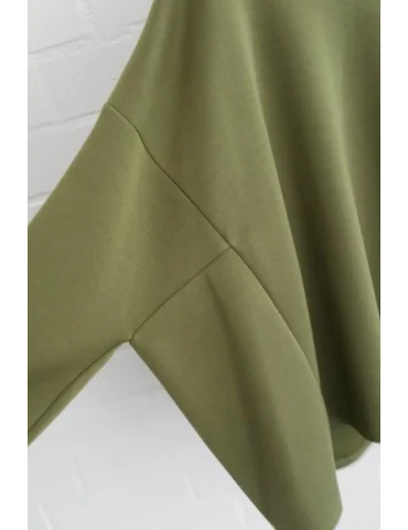 Nahaufnahme Ärmel des moosgrünen Scuba Pullovers