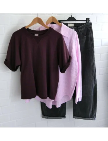 Damen Bluse Hemd rose weiß Streifen Herz...
