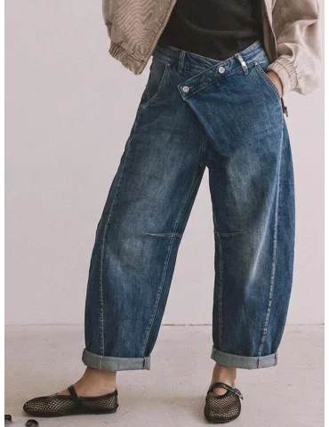 Sexy Woman Damen-Jeans Barrel Schräges Bund...