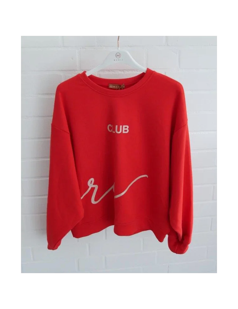 Rotes Oversize Sweatshirt für Damen mit weißem Print vorne und hinten am Bügel