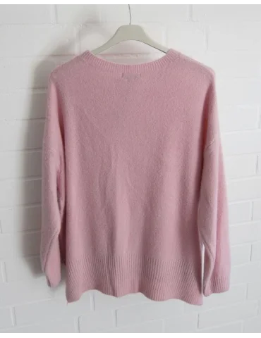 Rückansicht Kuscheliger, hellrosa Oversize-Strickpullover für Damen mit Rundhalsausschnitt und Rippbündchen
