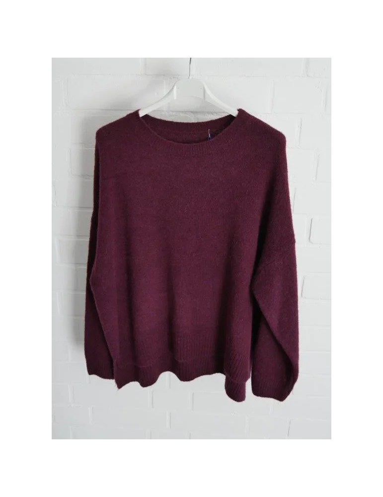 Kuscheliger, auberginefarbener Oversize-Strickpullover für Damen mit Rundhalsausschnitt und Rippbündchen