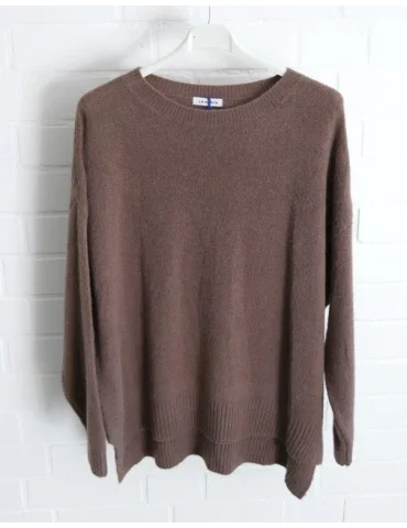 Kuscheliger, schlammfarbener Oversize-Strickpullover für Damen mit Rundhalsausschnitt und Rippbündchen
