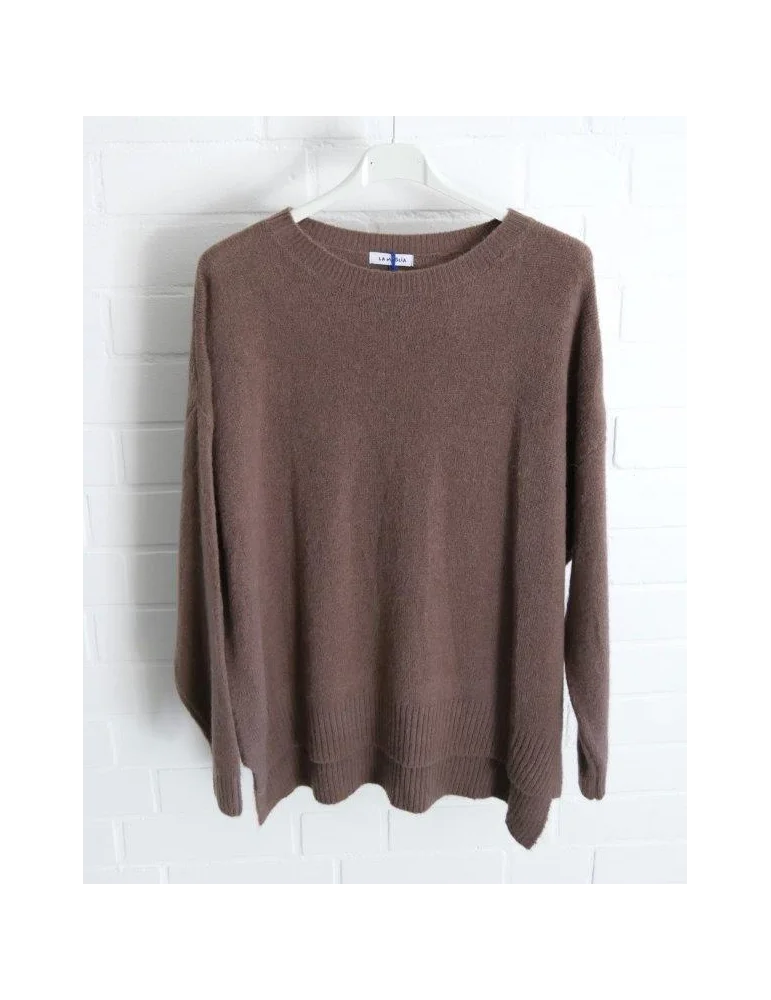Kuscheliger, schlammfarbener Oversize-Strickpullover für Damen mit Rundhalsausschnitt und Rippbündchen