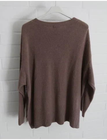 Rückansicht Kuscheliger, schlammfarbener Oversize-Strickpullover für Damen mit Rundhalsausschnitt und Rippbündchen