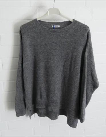 Grauer Oversize-Strickpullover für Damen mit Rundhalsausschnitt und Rippbündchen