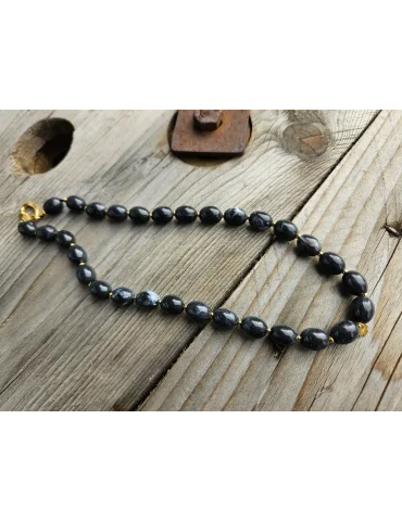 Bijoux Damen Modeschmuck Halskette Perlen anthrazit grau goldfarben Kunststoff Metall 8117825